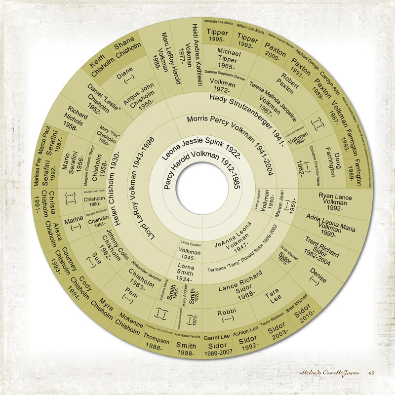 We used a circular fan chart to detail families with a larger number of descendants.