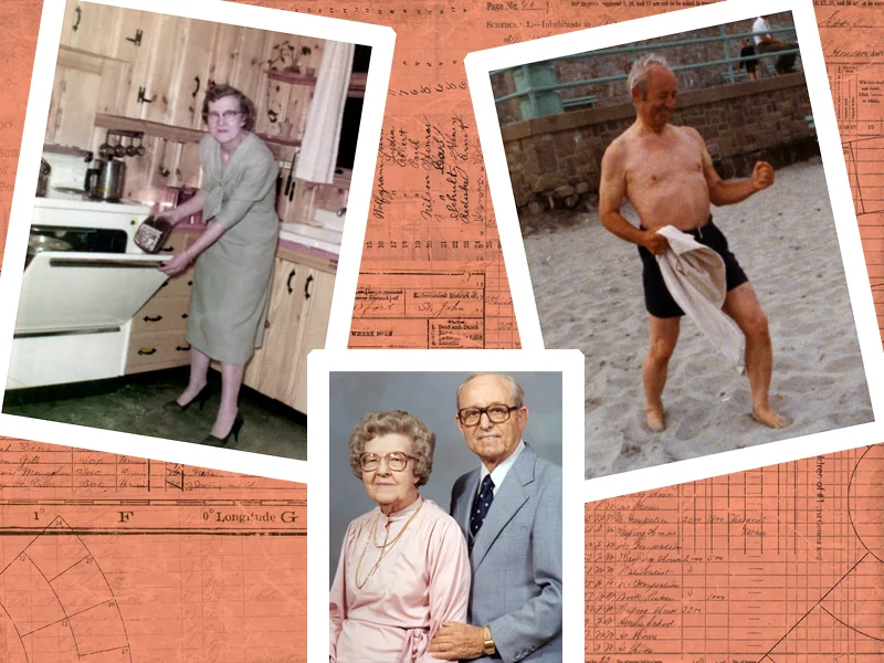 The studio photo in the center is of good quality, but it doesn't capture the real personalities of my grandmother, the perpetual nurturer, or my grandfather, the perpetual clown. Even though the other photos are a little blurry or grainy, I would choose them over the studio portrait any day.