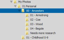 I added some subfolders and a "needs research" folder for unidentified photos.