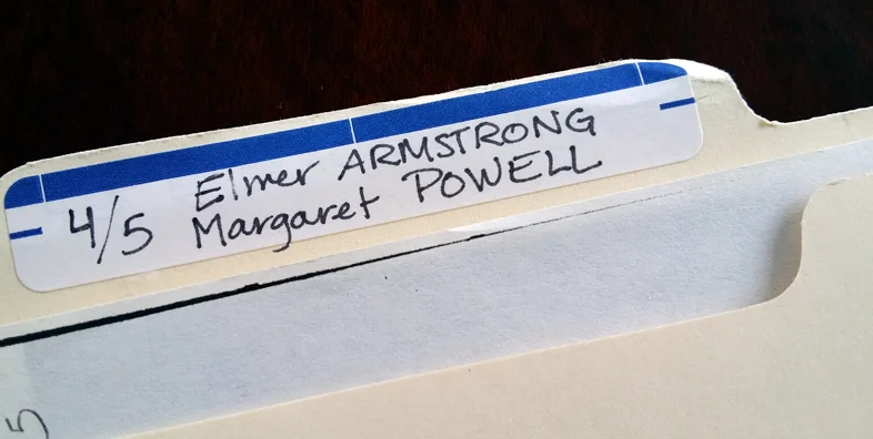 My grandparents' file numbers on the chart are 4 and 5, so I keep all photos and documents pertaining to the two of them and their children in this folder.