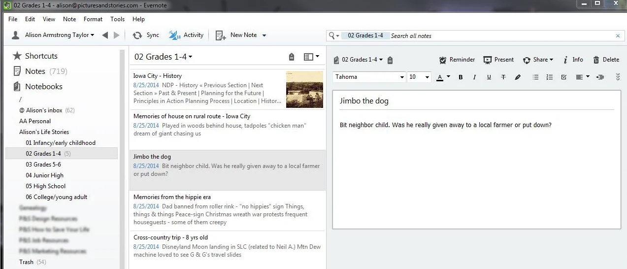A simple life timeline using Evernote folders.