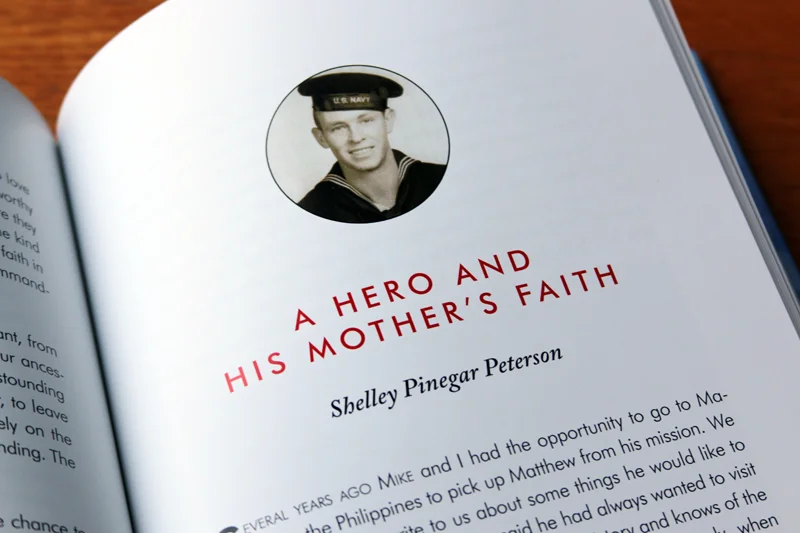 Because the family knew that children would also be reading the book, they wanted to keep the design graphic and simple with a large, sans-serif typeface. This is a story about a great-uncle who gave his life for others during World War II.