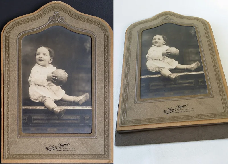 Left, camera lens is on the same level as the photo. Right, camera lens is tilted at a different angle than the photo, causing the edges to distort.