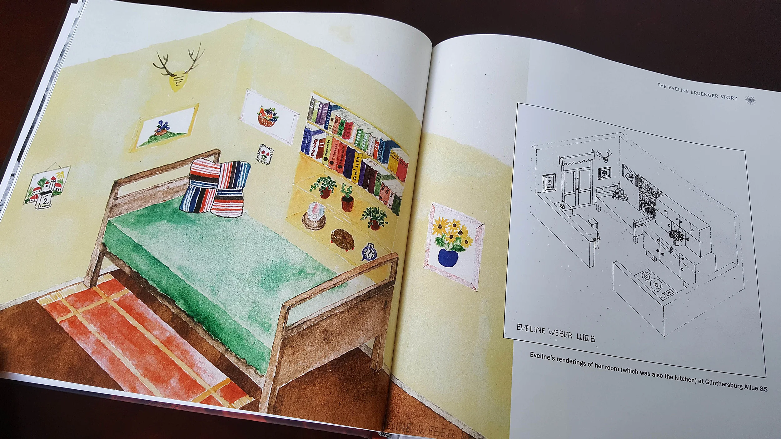 Eveline drew pictures of her childhood room (also the kitchen) in Frankfurt after the war.