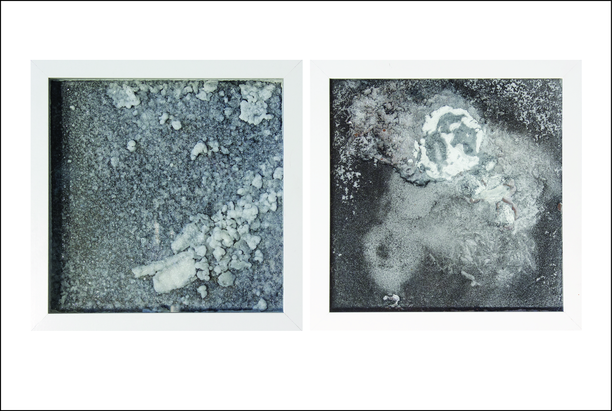 The Husband and Wife. From the Washing Hands Project. 2017. Each piece 10" x 10." Magnesium Sulfate, Borax, Calcium Carbonate, 
