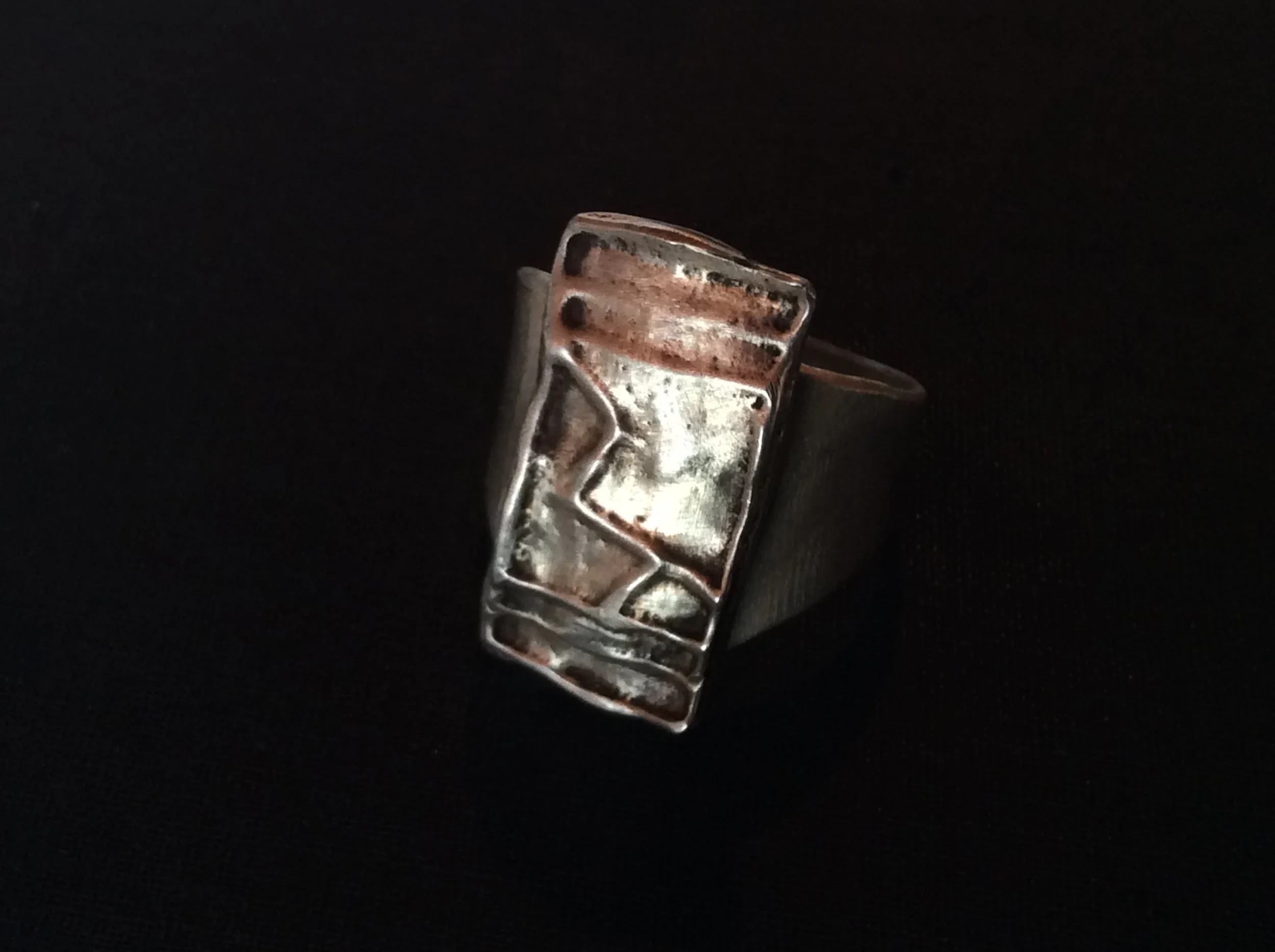 Sterling Silver Tufa Cast Lightning Ring (SOLD)