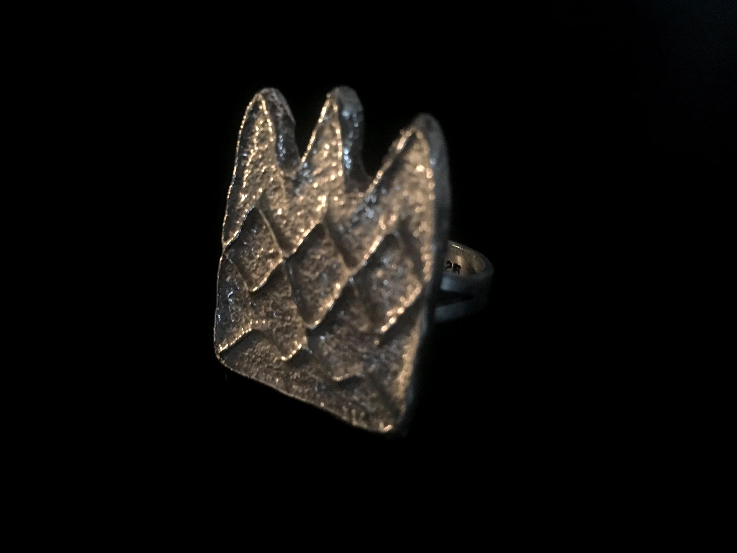 Sterling Silver Tufa Cast Crown Ring Sz. ($180)