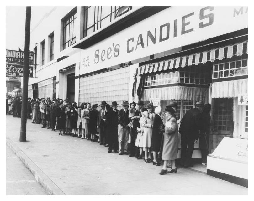 Probably the same length of line my mom patiently waits in for our custom Christmas.boxes.