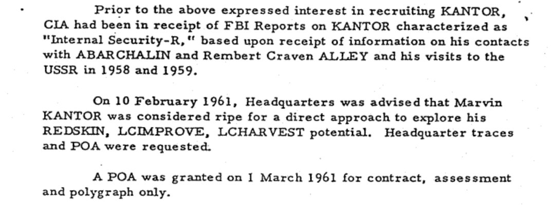 Provisional OPERATIONAL APPROVAL was Granted TO INvestigate Kantor after he was JUDGED "RIPE" for USE BY The CIA