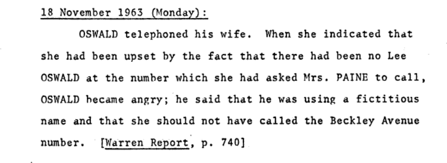 AN Excerpt of the Official Chronology Regarding Lee Harvey Oswald's Activities during November 1963