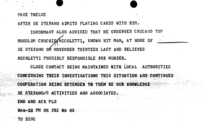 AN FBI Informant Advised that Nicoletti killed Leo Foreman