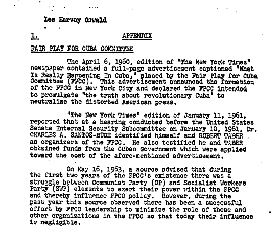 FBI Memo Regarding the FPCC's Founding Announcement