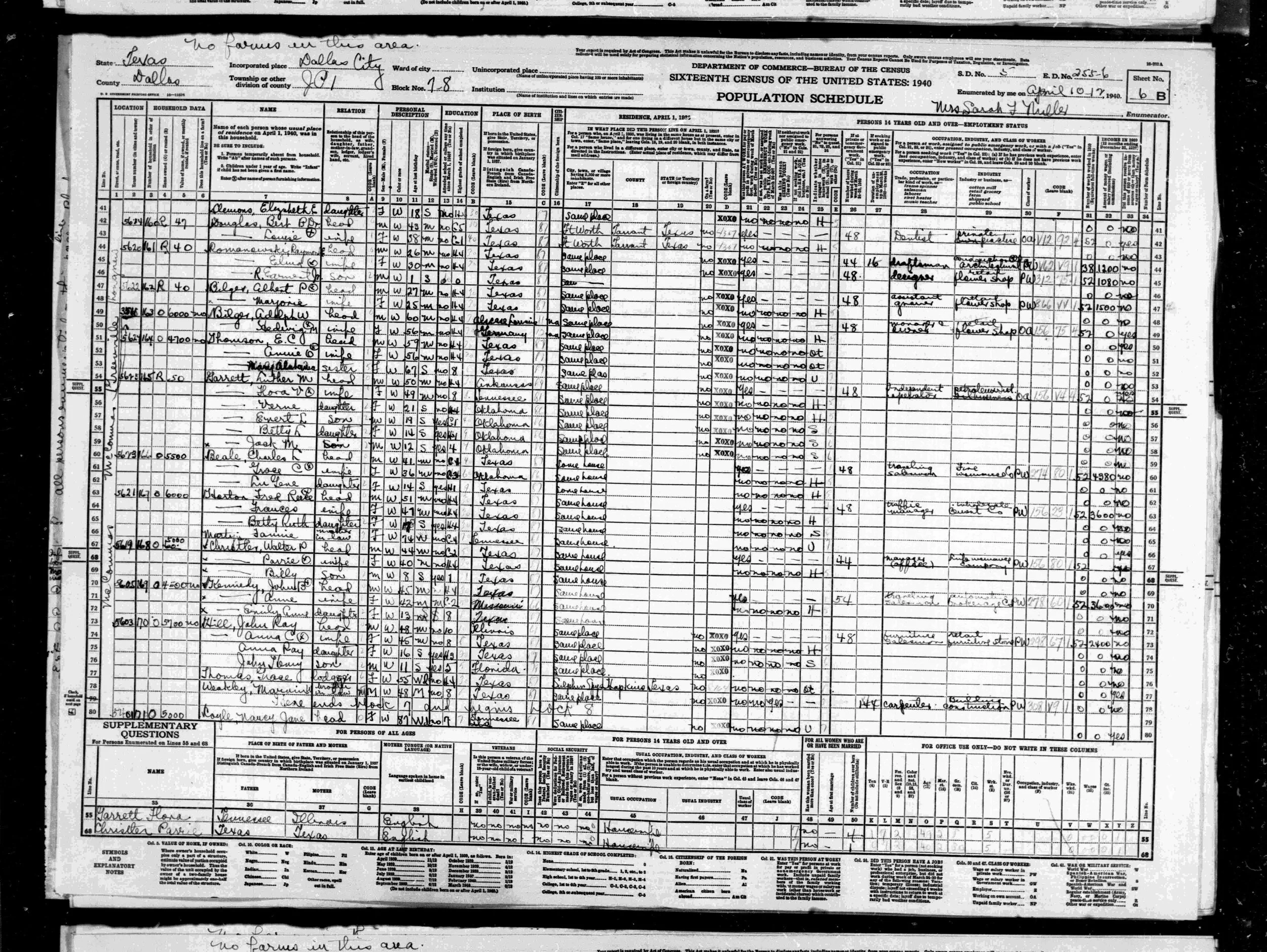 1940 CENSUS REPORT OF THE HILL FAMILY