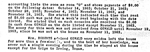 A POrtion Of Earlene Roberts Statement That SUPPORTS OSWALD WAS NOT in Mesquite