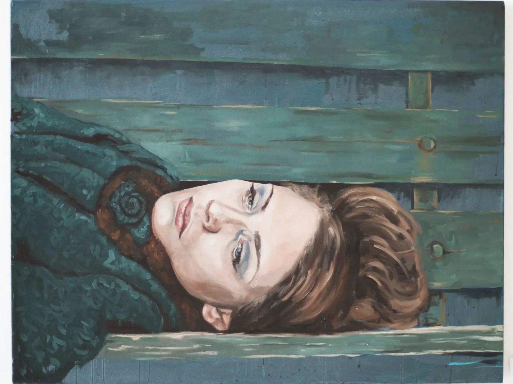 ”Immobilized on Her Neighbours Bench, She Panicked” 70cm x 90cm SOLD