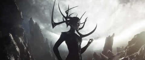 Cate Blanchett chewing scenery as Hela