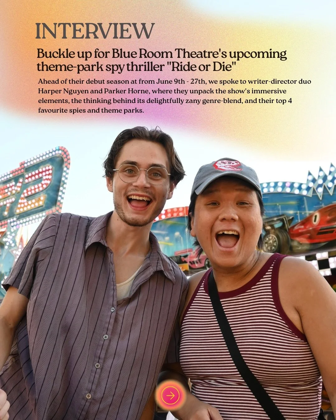 &ldquo;Ride or Die&rdquo; opens at @theblueroomtheatre from June 9th - 27th! We speak to writer/director duo Harper and Parker (@the.almostcollective) about their immersive theatre show. 🎢 

Full interview up on isolatednation.com

#perth #perthtodo