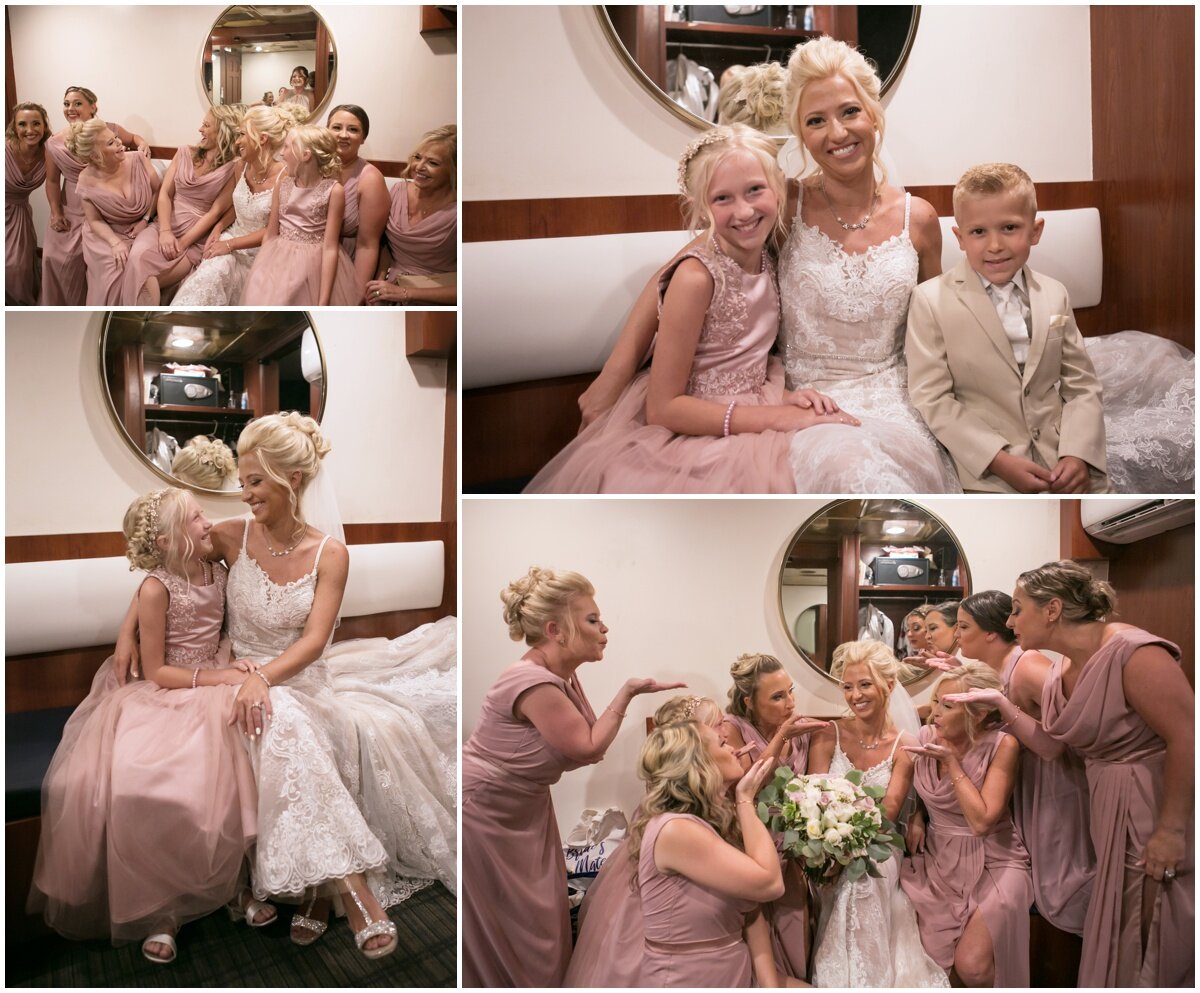  Bride with bridesmaids in blush dresses 