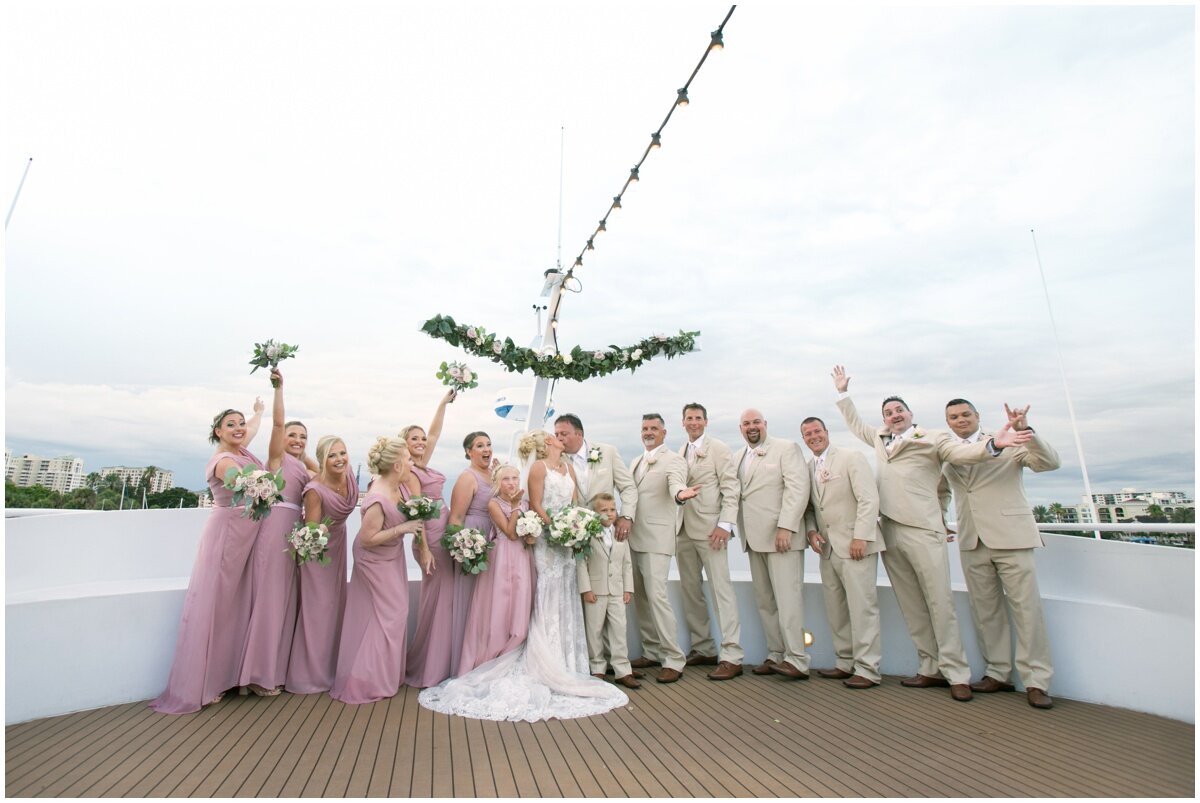  Wedding party on yacht in pink + tan 