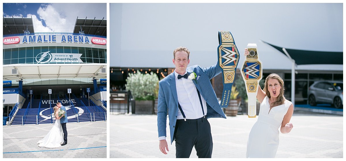 Bride and groom at Amalie Arena