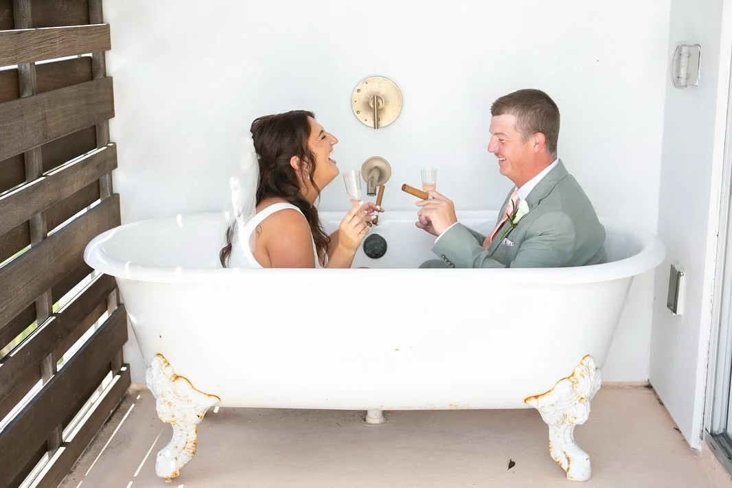 Newlywed goals: cigars, champagne, and a clawfoot tub 🥂🖤 Alex + Alex absolutely nailed the &ldquo;just married&rdquo; vibe, and this is only the beginning&hellip; we&rsquo;ve got so much more from their epic day to share soon! 🛀 💍 🍾🥂

🛀 @thesa