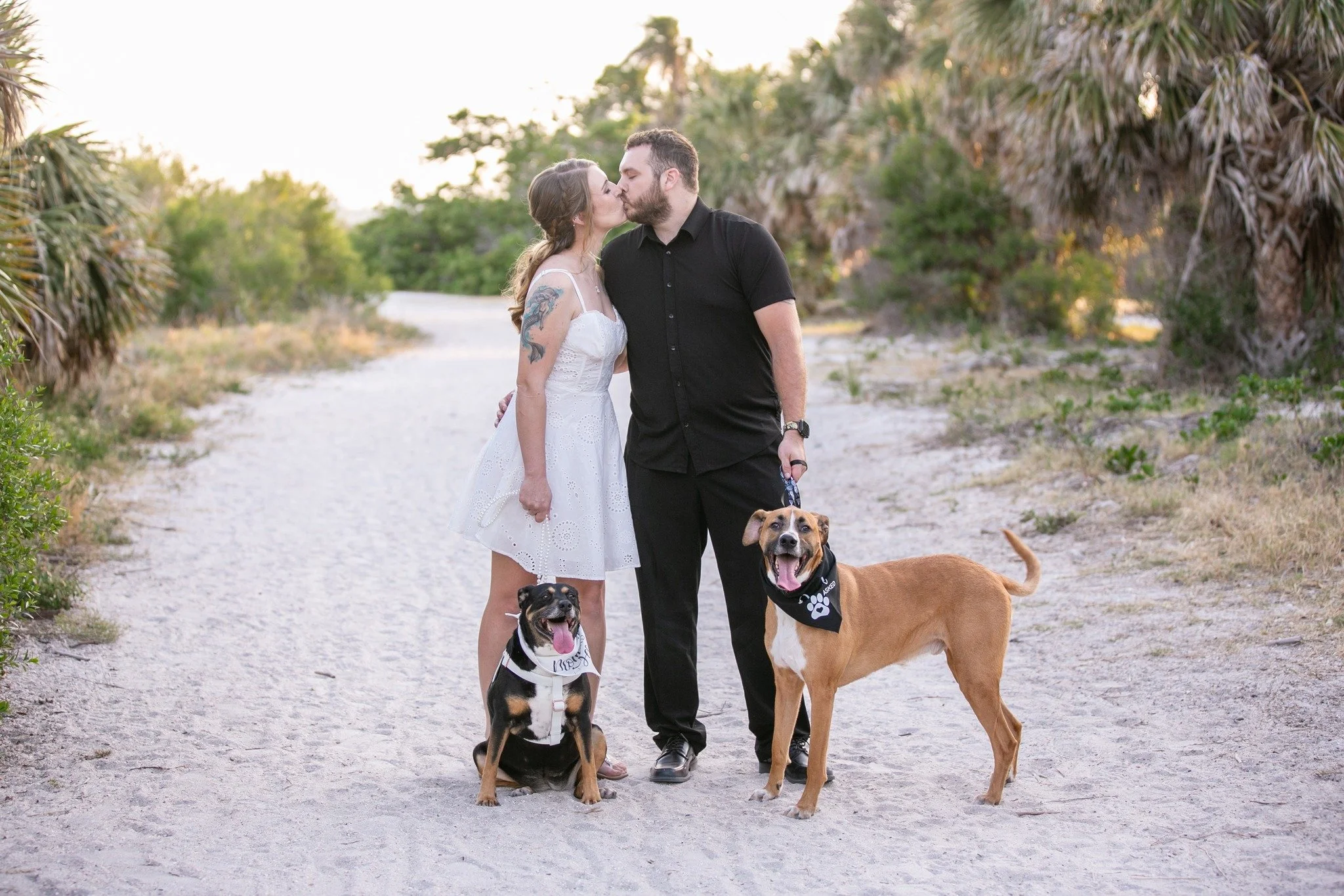 Today is the day for @naui_mermaid + @jerniman97 and we couldn&rsquo;t be more excited for you guys! 💍 It feels like just yesterday we were capturing your beautiful and fun engagement session at Fort De Soto Park&mdash;with your pups Moana and Chewy