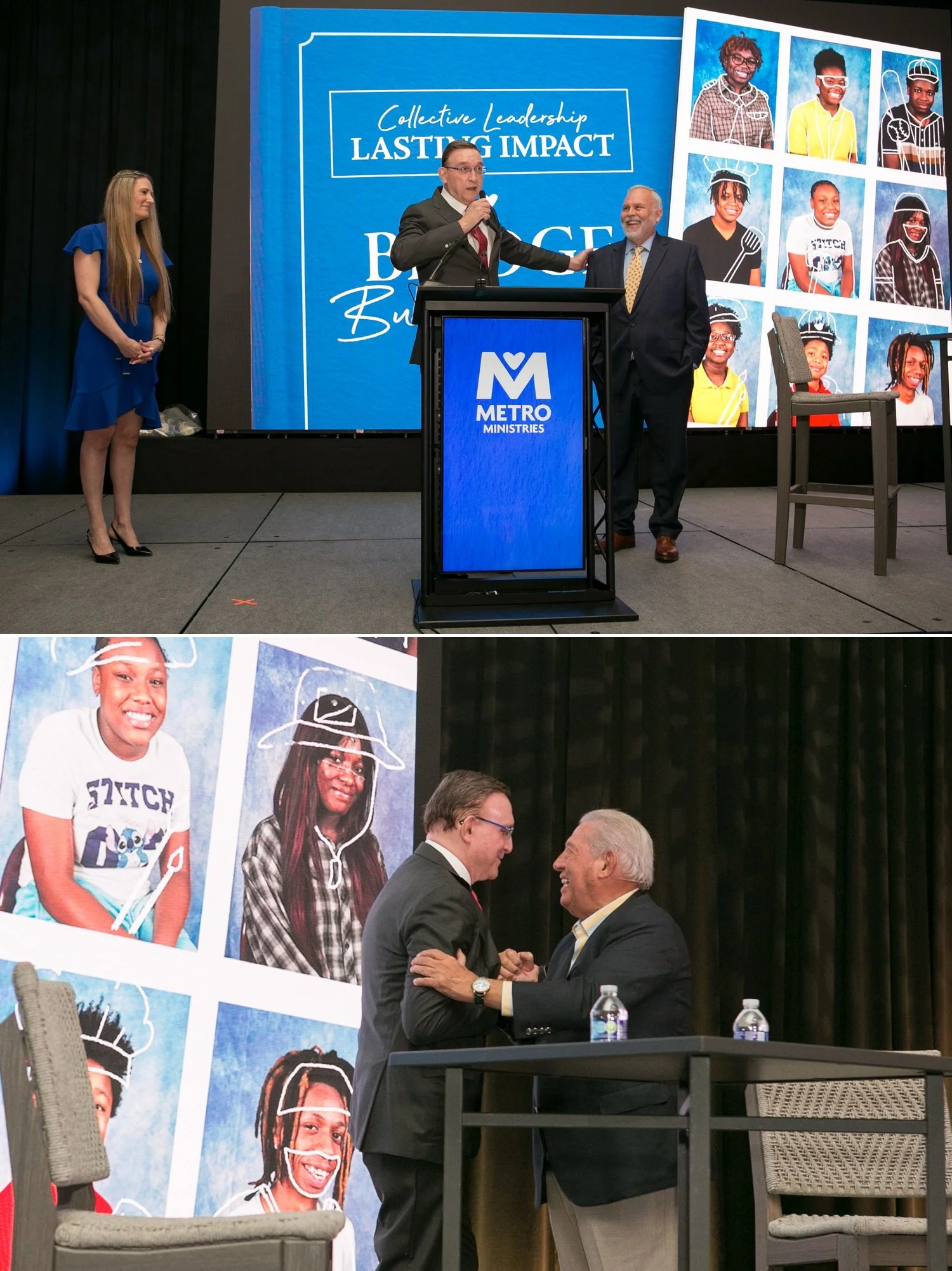 Speakers on stage at Metro Ministries Bridge Builders 2026 Tampa fundraising event — Carrie Wildes Photography