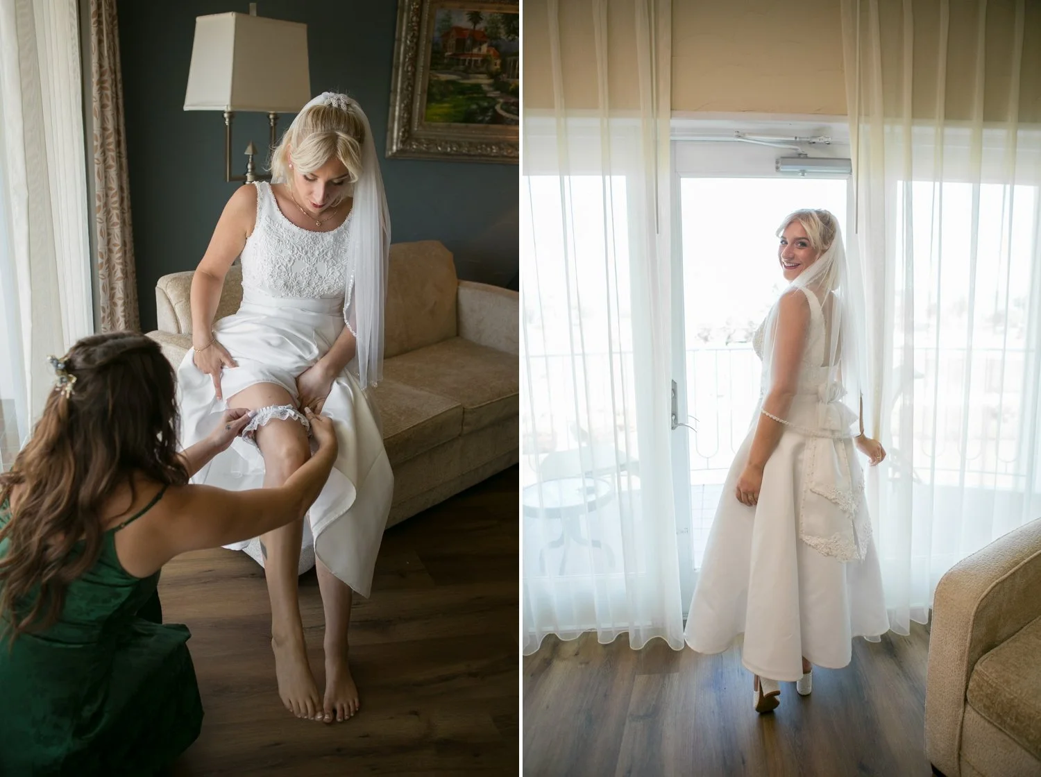 bride getting ready in front of window at safety harbor resort and spa
