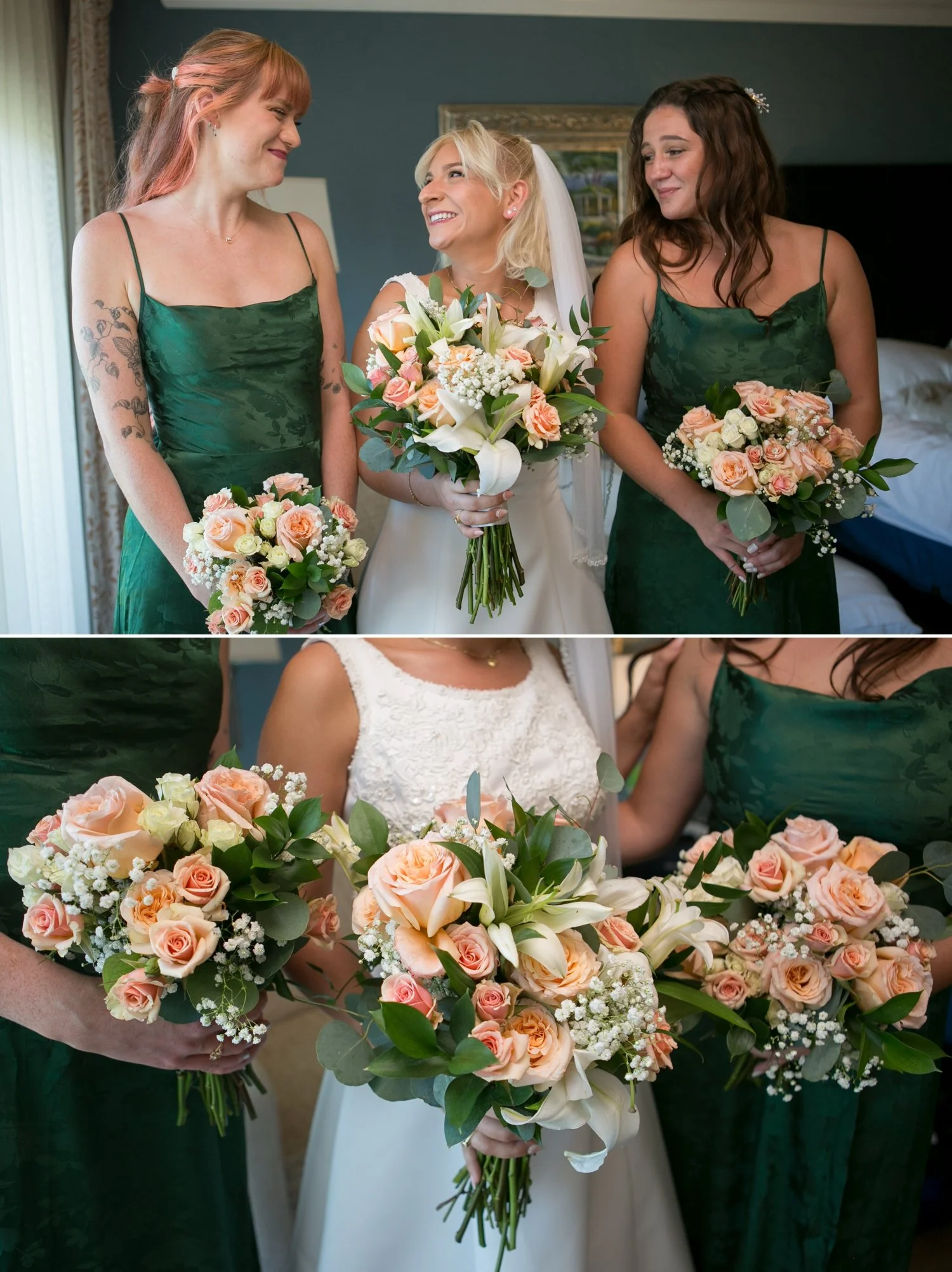 bride and bridesmaids with flowers in suite at safety harbor resort and spa
