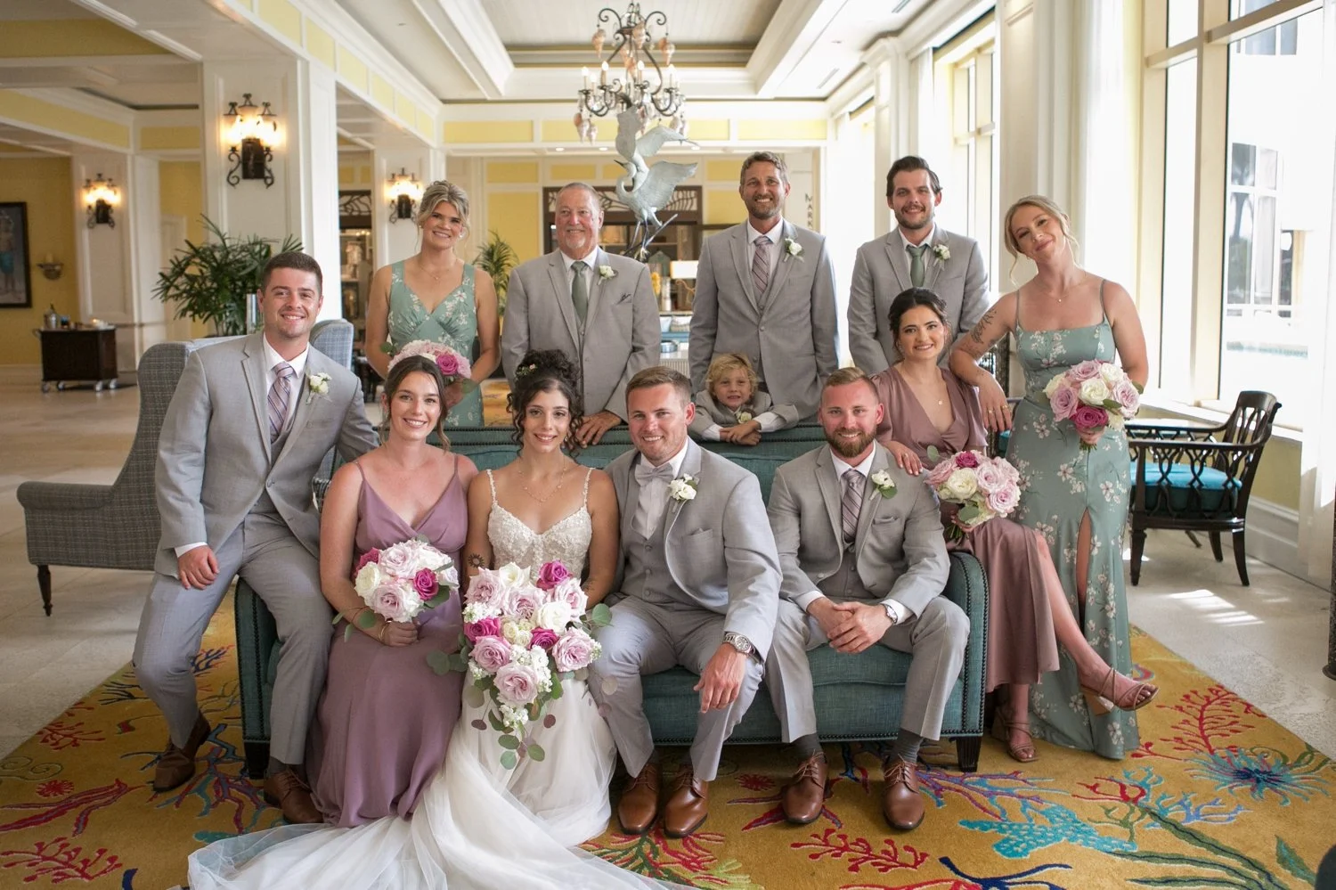 Wedding party and family portraits in Sand Pearl Resort lobby, Clearwater Beach — Carrie Wildes Photography
