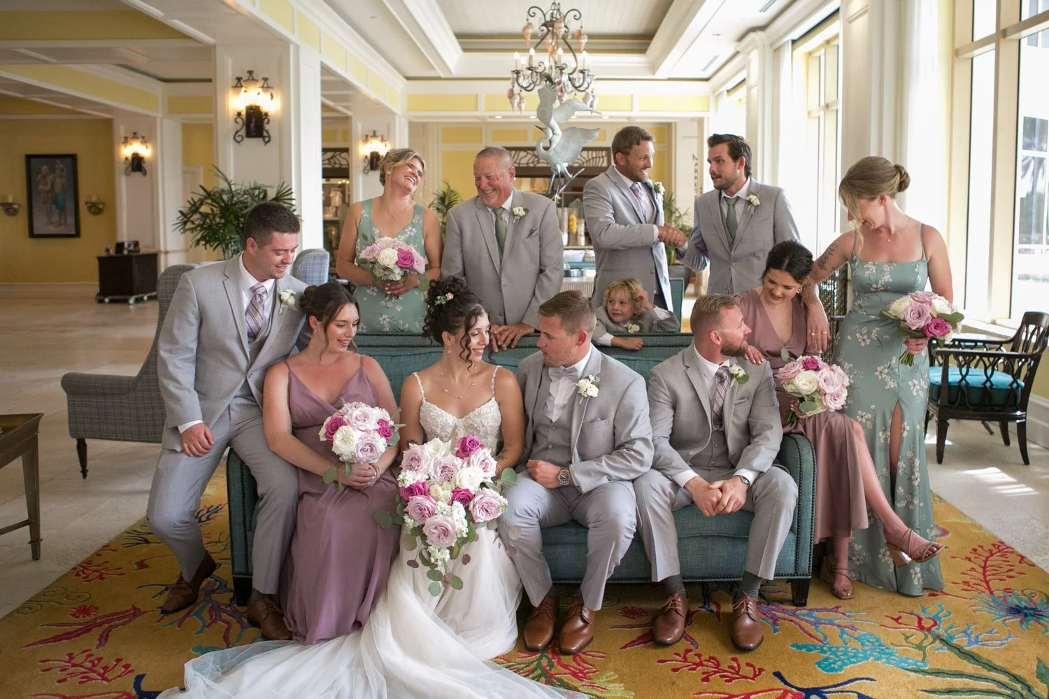 Wedding party and family portraits in Sand Pearl Resort lobby, Clearwater Beach — Carrie Wildes Photography