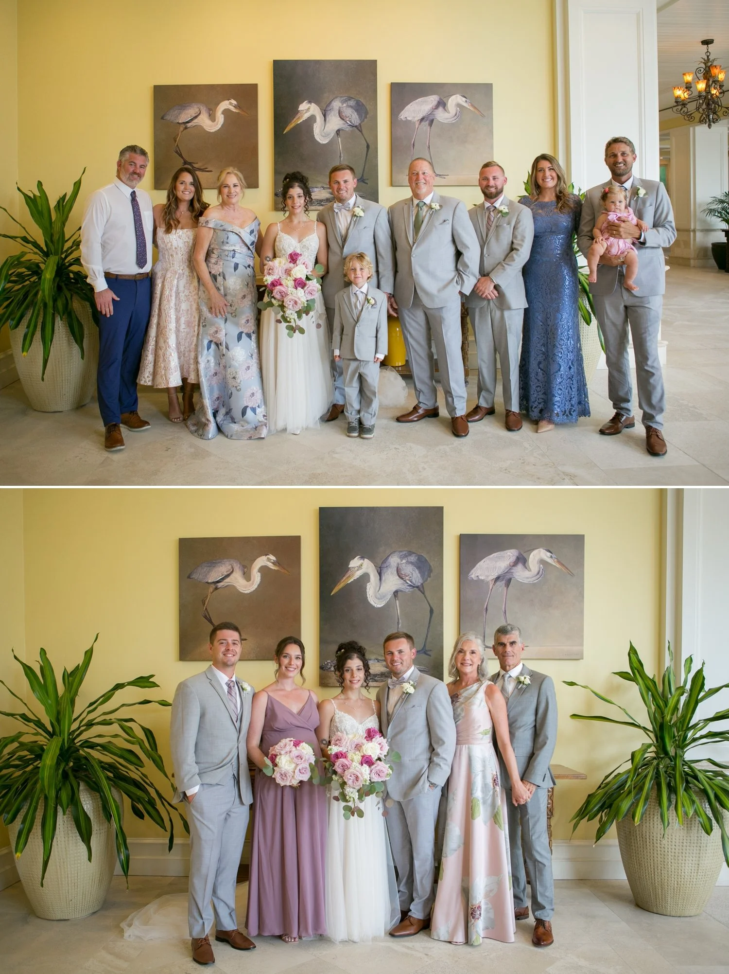Wedding party and family portraits in Sand Pearl Resort lobby, Clearwater Beach — Carrie Wildes Photography