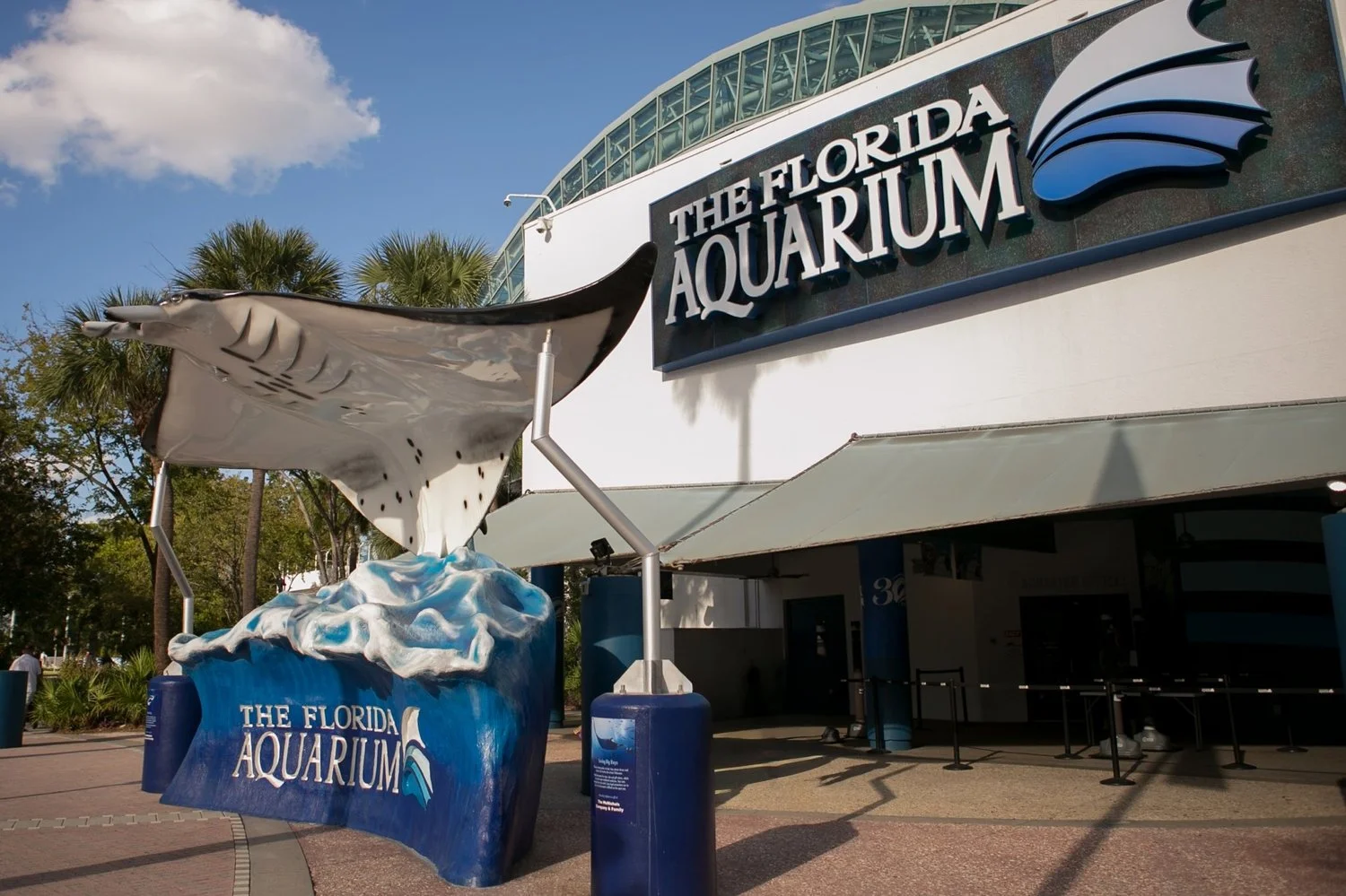 The Florida Aquarium entrance in downtown Tampa on Elizabeth and Ronnie’s wedding day
