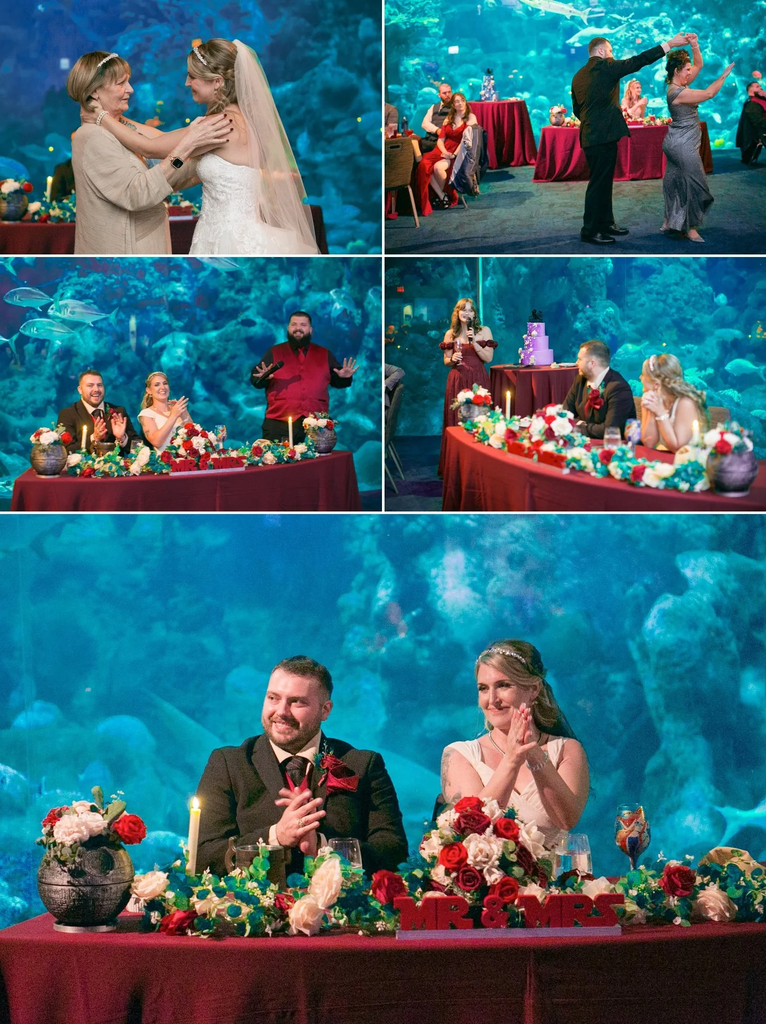 Mother-daughter dance, mother-son dance and toasts at a Florida Aquarium wedding reception