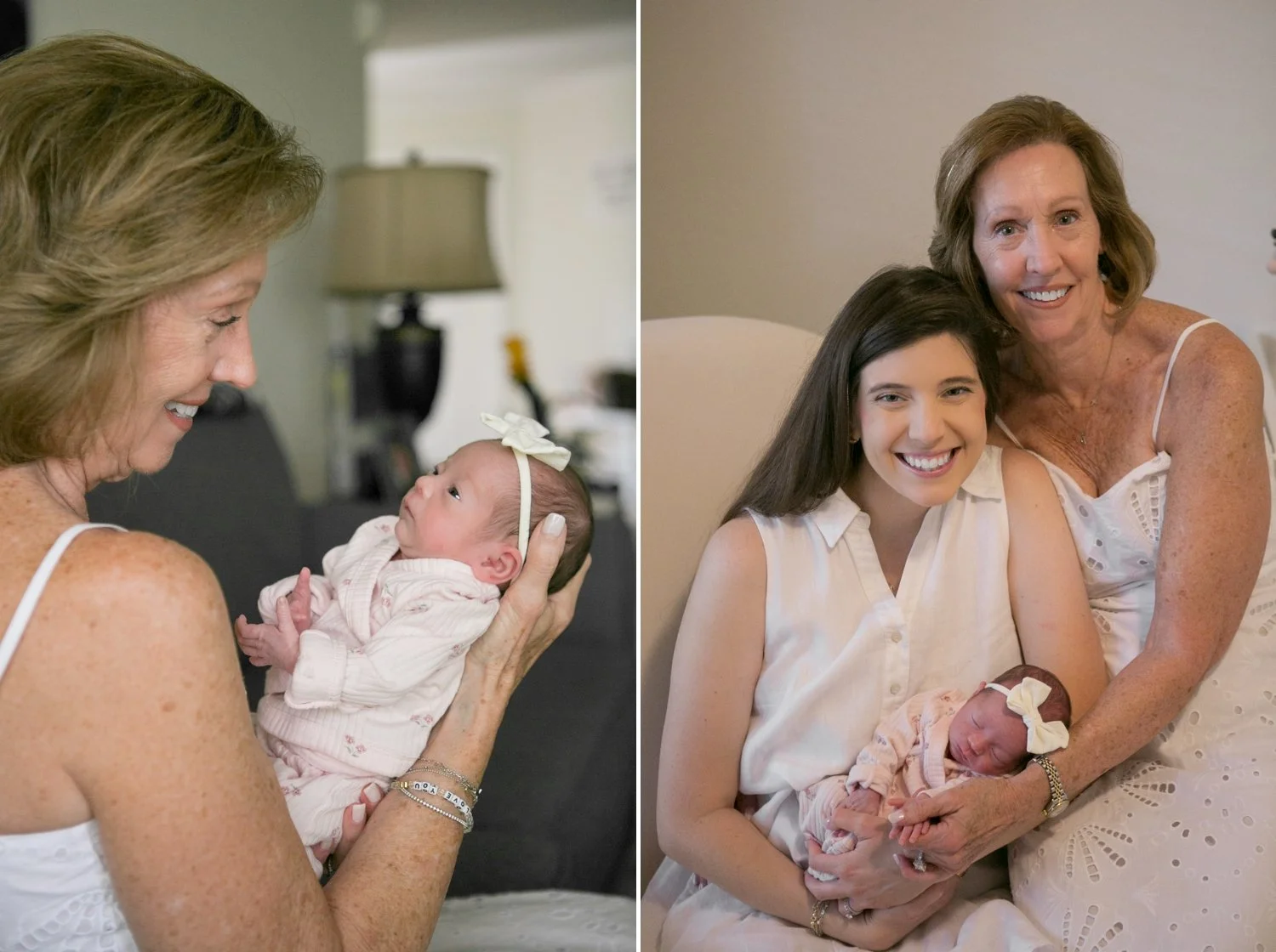 Grammy holding newborn baby girl Lilly during Tampa twin newborn session