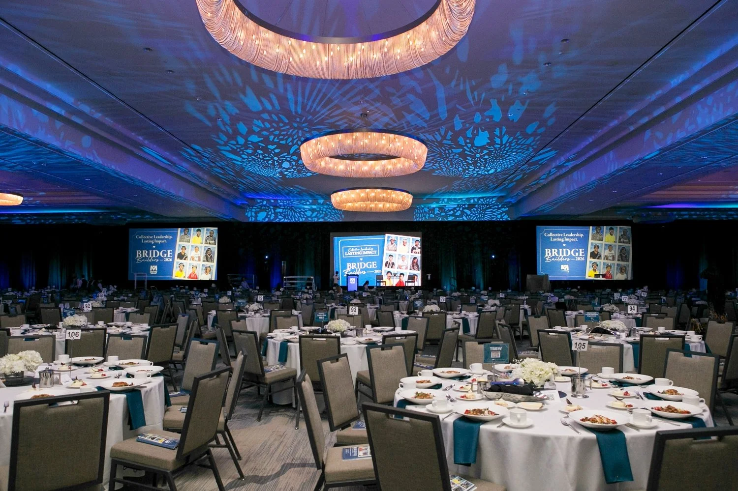 W Marriott Tampa ballroom setup for Metro Ministries Bridge Builders 2026 gala — Carrie Wildes Photograph