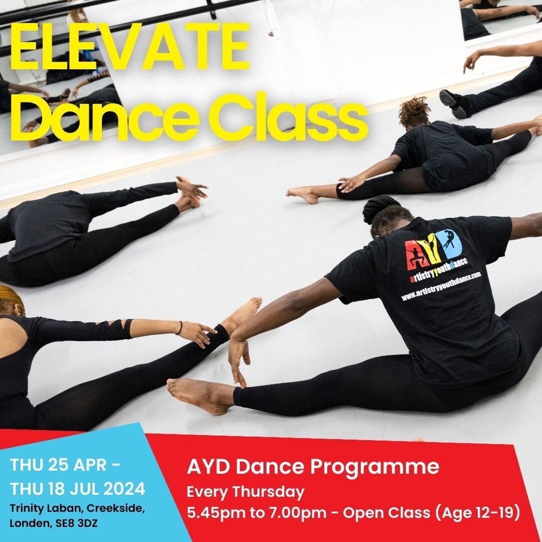 ELEVATE - AYD Thursday Dance Programme (Age 12 to 19)⁠
⁠
Inviting young black dancers aged 12 to 19, of African and Caribbean heritage, who have an interest in dance. All levels welcome. ⁠
⁠
Every Thursday ⁠
📅 Thu 25th Apr to Thu 18th Jul 2024⁠
⏰️ 5