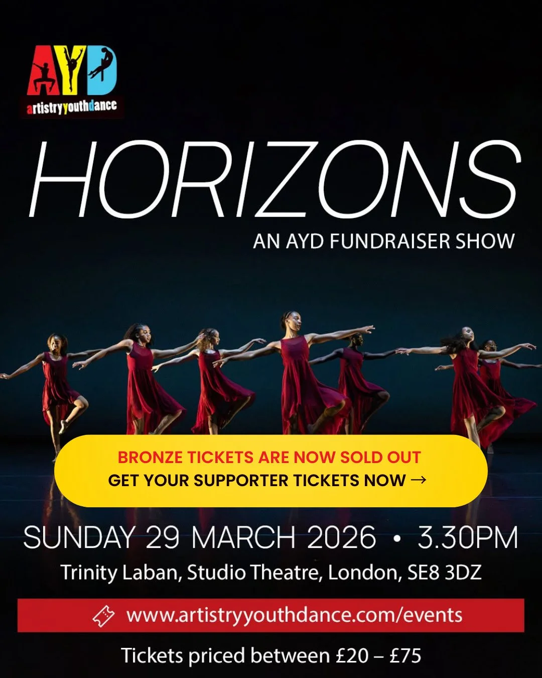 Bronze tickets are officially SOLD OUT 🎉⁠
Thank you so much for the incredible support!⁠
⁠
Every ticket brings our dancers one step closer to Australia 🇦🇺⁠
⁠
Join us for Horizons &ndash; An AYD Fundraiser Show and help support this amazing opportu