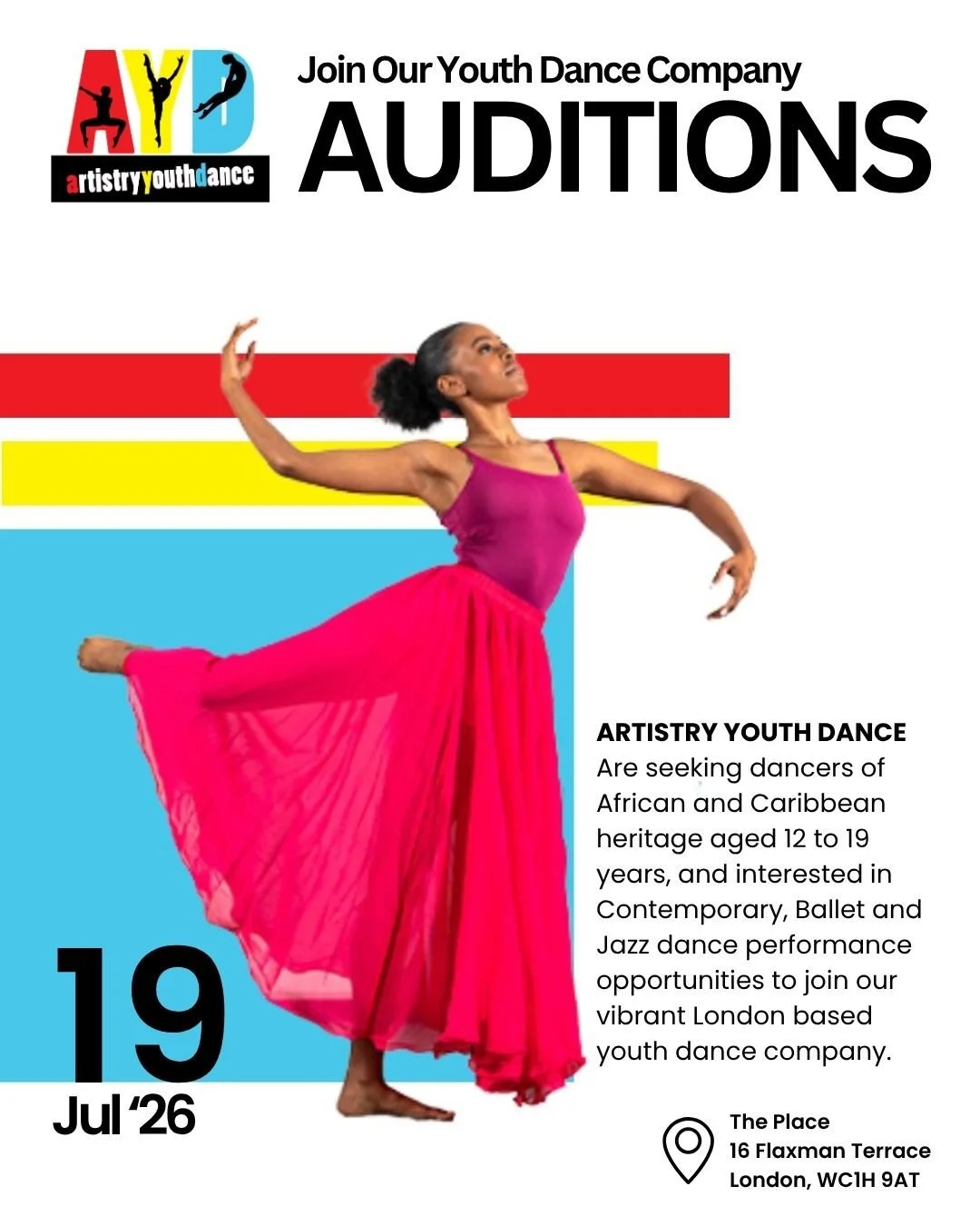 DON&rsquo;T MISS OUR 2026 AUDITIONS ⁠🔥⁠
⁠
SUNDAY 19 JULY 2026 ⁠
APPLY NOW! ⁠
⁠
Are you aged 12-19 of African and Caribbean heritage? ⁠
Come train, perform and shine with one of London&rsquo;s award-winning youth dance companies. ⁠
⁠
Sunday 19 July 2