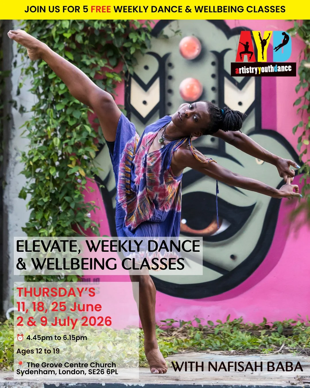 Classes start TOMORROW! Book now!⁠
⁠
🔥 AYD ELEVATE FREE WEEKLY DANCE &amp; WELLBEING CLASSES ⁠
Ready to MOVE, CREATE and BUILD YOUR CONFIDENCE? ⁠
⁠
Young people aged 12 to 19 &mdash; all welcome, all levels &mdash; this space is for YOU. ⁠Dance Sess