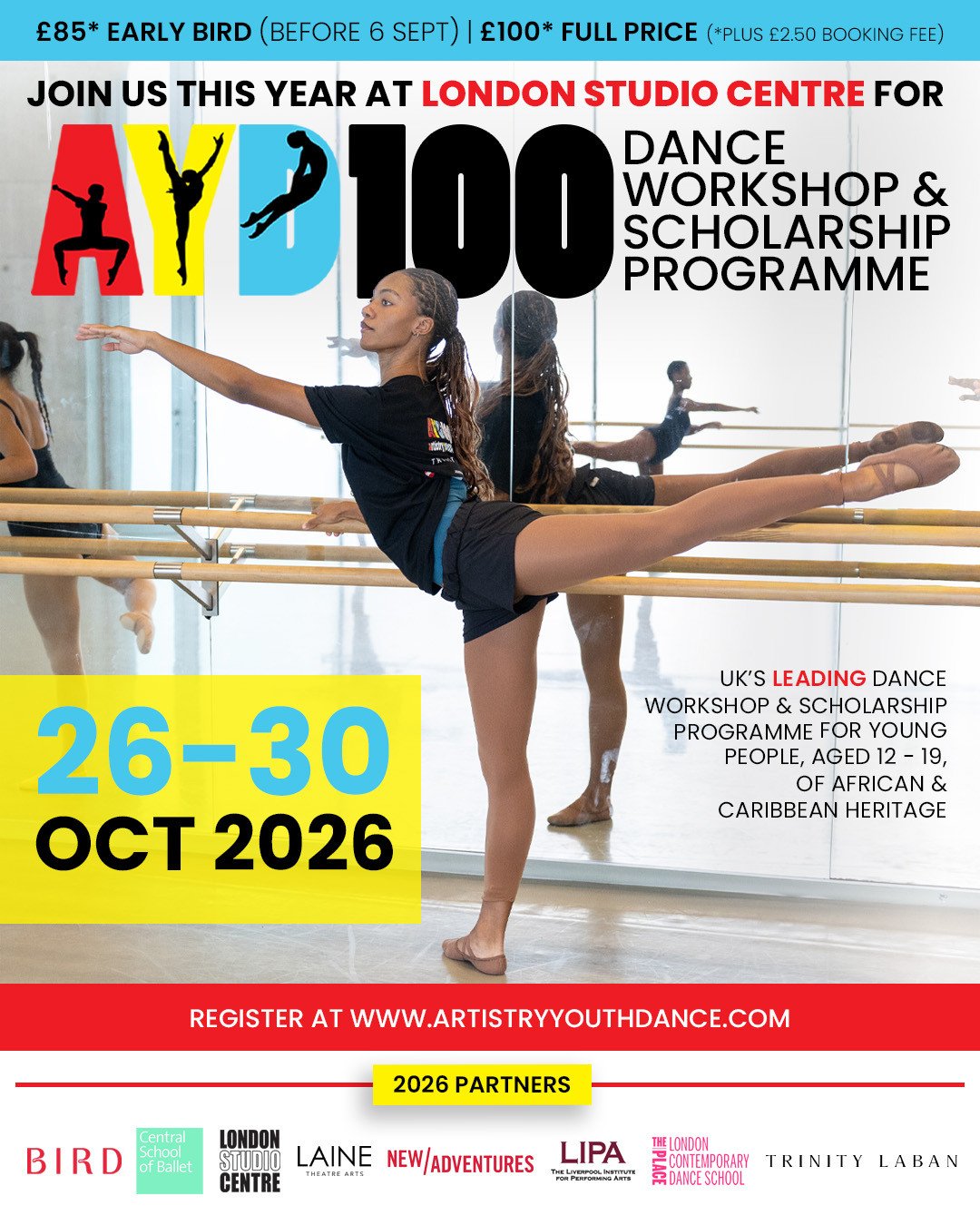 🌟 AYD100 DANCE WORKSHOP 🌟⁠
⁠
Are you aged 12-19 and passionate about dance? Join us for the AYD100 Dance Workshop &amp; Scholarship Programme this October in London for 5 incredible days of training, inspiration, industry insight, and scholarship o