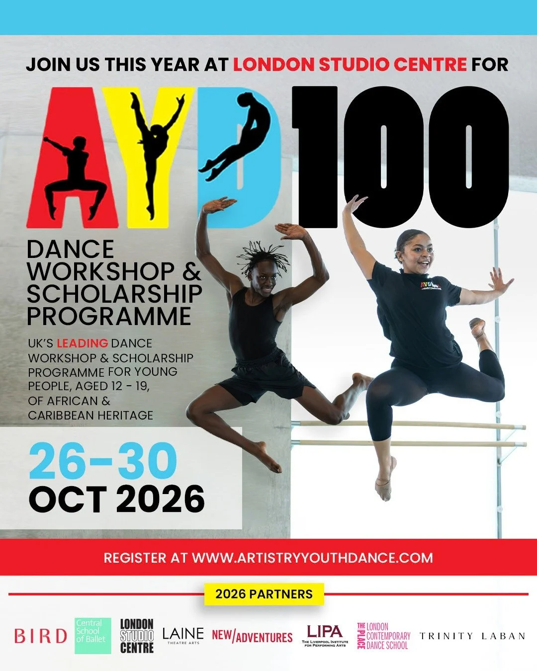 🌟 AYD100 DANCE WORKSHOP 2026 🌟⁠
⁠
Are you aged 12-19 and passionate about dance? Join us for the AYD100 Dance Workshop &amp; Scholarship Programme this October in London for 5 incredible days of training, inspiration, industry insight, and scholars