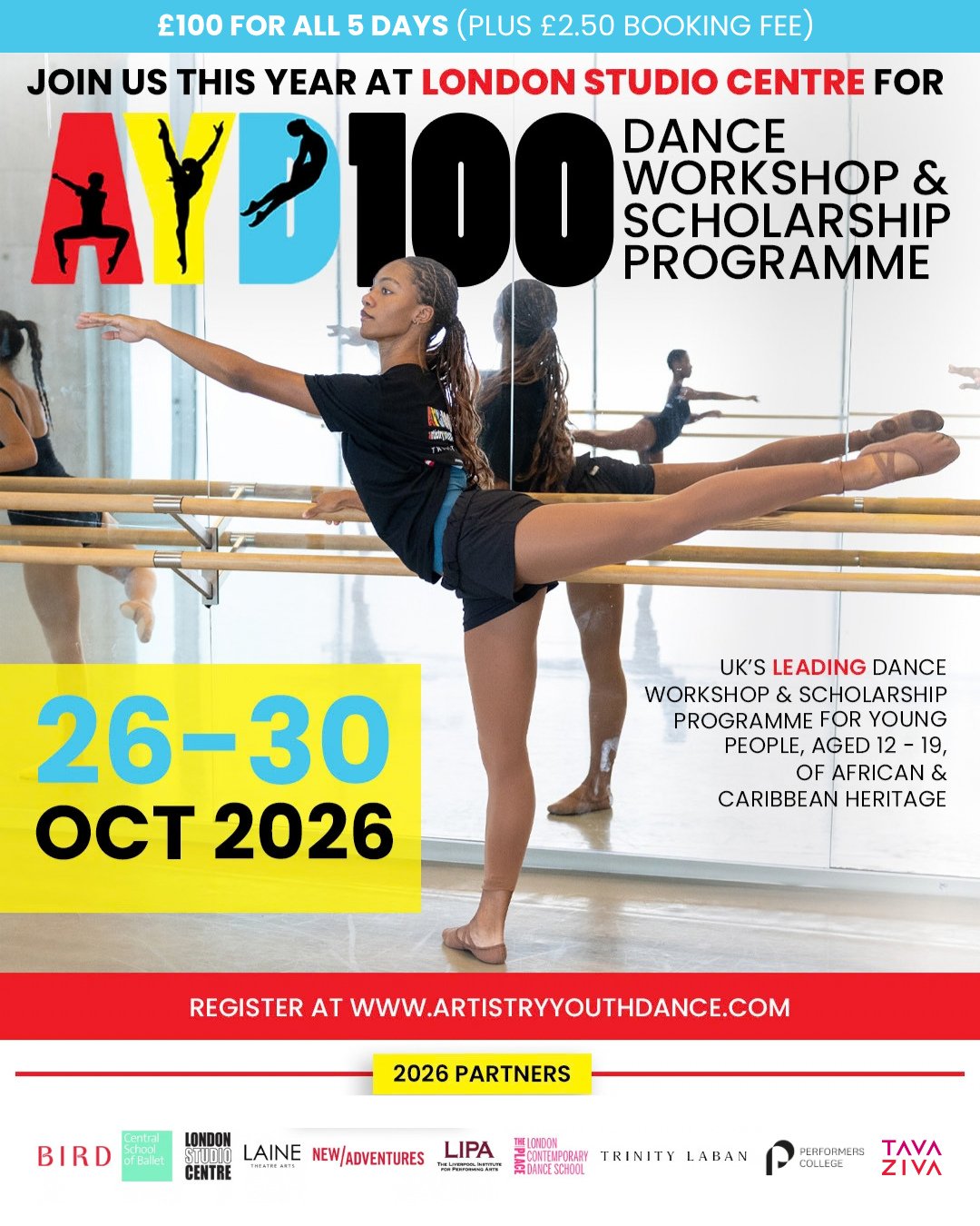 🌟 ONE WEEK TO GO! 🌟⁠
⁠
AYD100 DANCE WORKSHOP 2026 ⁠
Are you aged 12-19 and passionate about dance? Join us for the AYD100 Dance Workshop &amp; Scholarship Programme this October in London for 5 incredible days of training, inspiration, industry ins