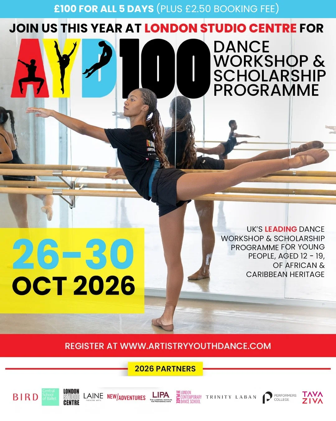 🌟 Have You Got Your Ticket Yet? 🌟⁠
⁠
AYD100 DANCE WORKSHOP 2026 ⁠
Are you aged 12-19 and passionate about dance? Join us for the AYD100 Dance Workshop &amp; Scholarship Programme this October in London for 5 incredible days of training, inspiration