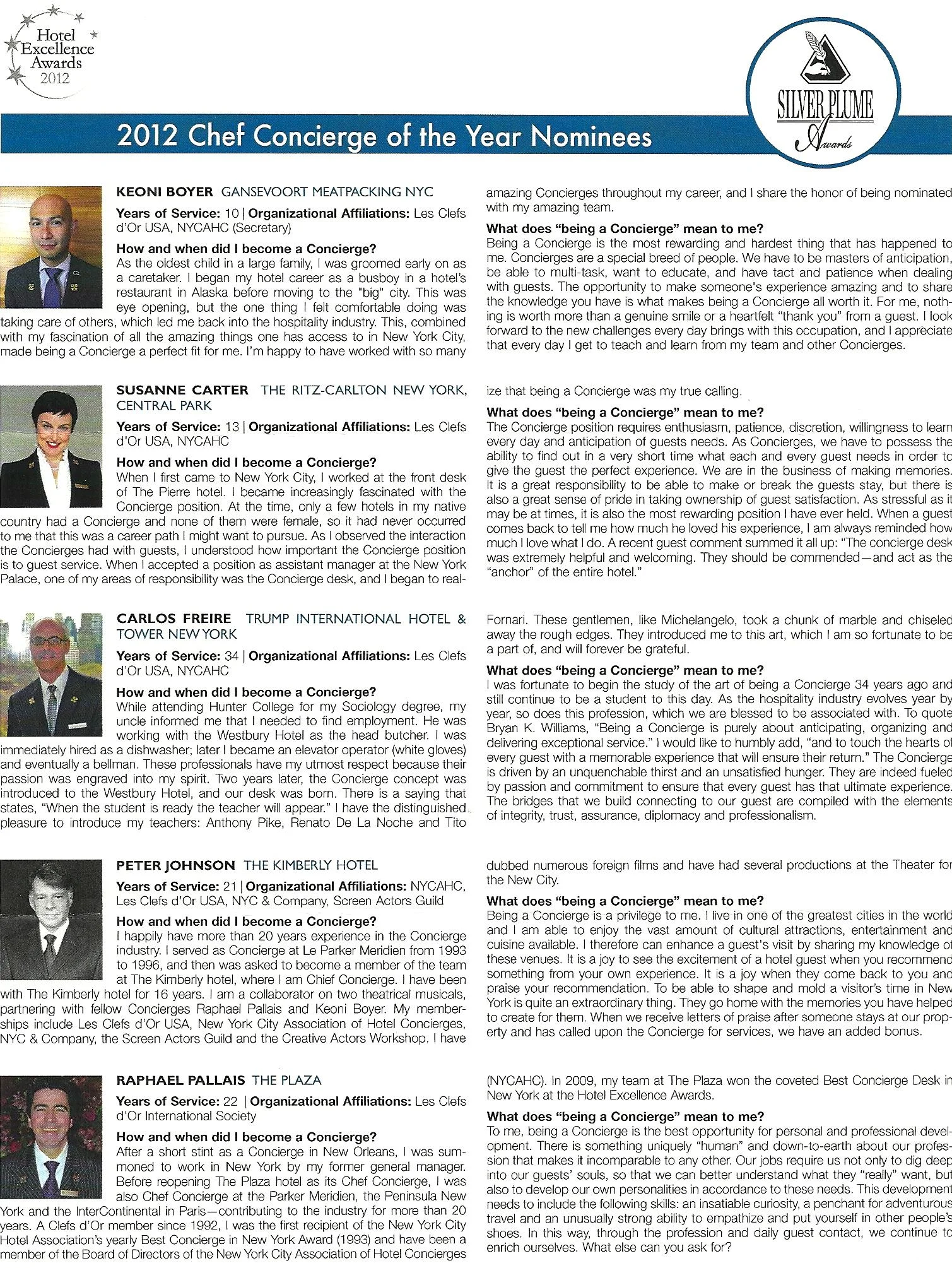 Nominated for 2012 Chef Concierge of the Year