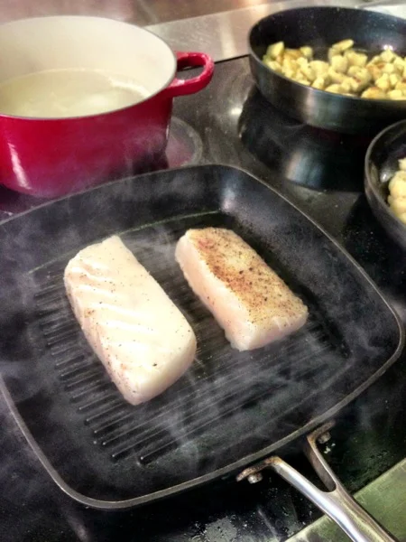 Grilling the halibut