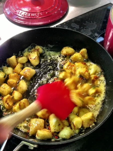 sautéing the gnocchi