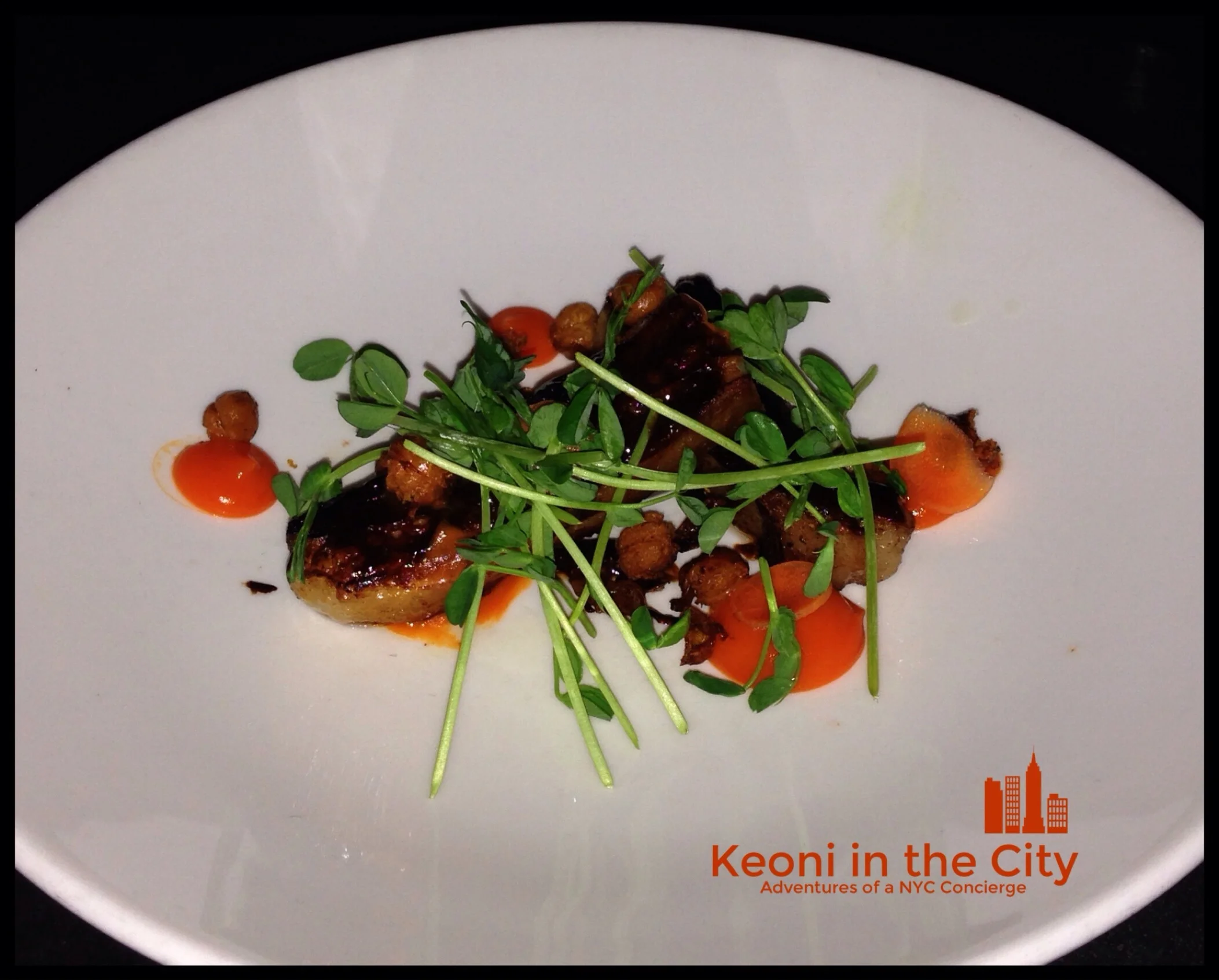 lamb belly, garbanzo, black garlic, carrot photo Anastasia Vener