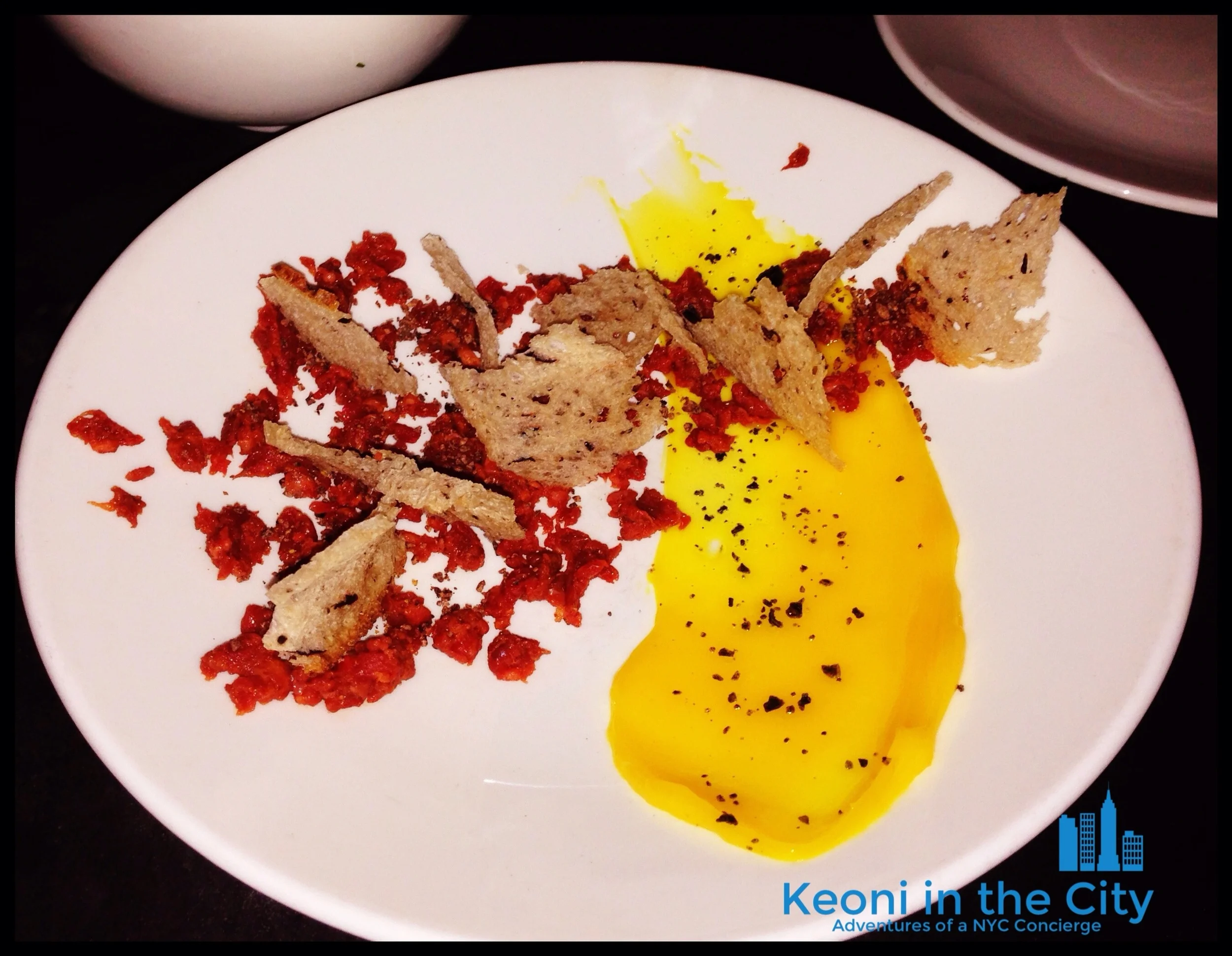 hanger tartare, egg, cocoa, melba photo Anastasia Vener