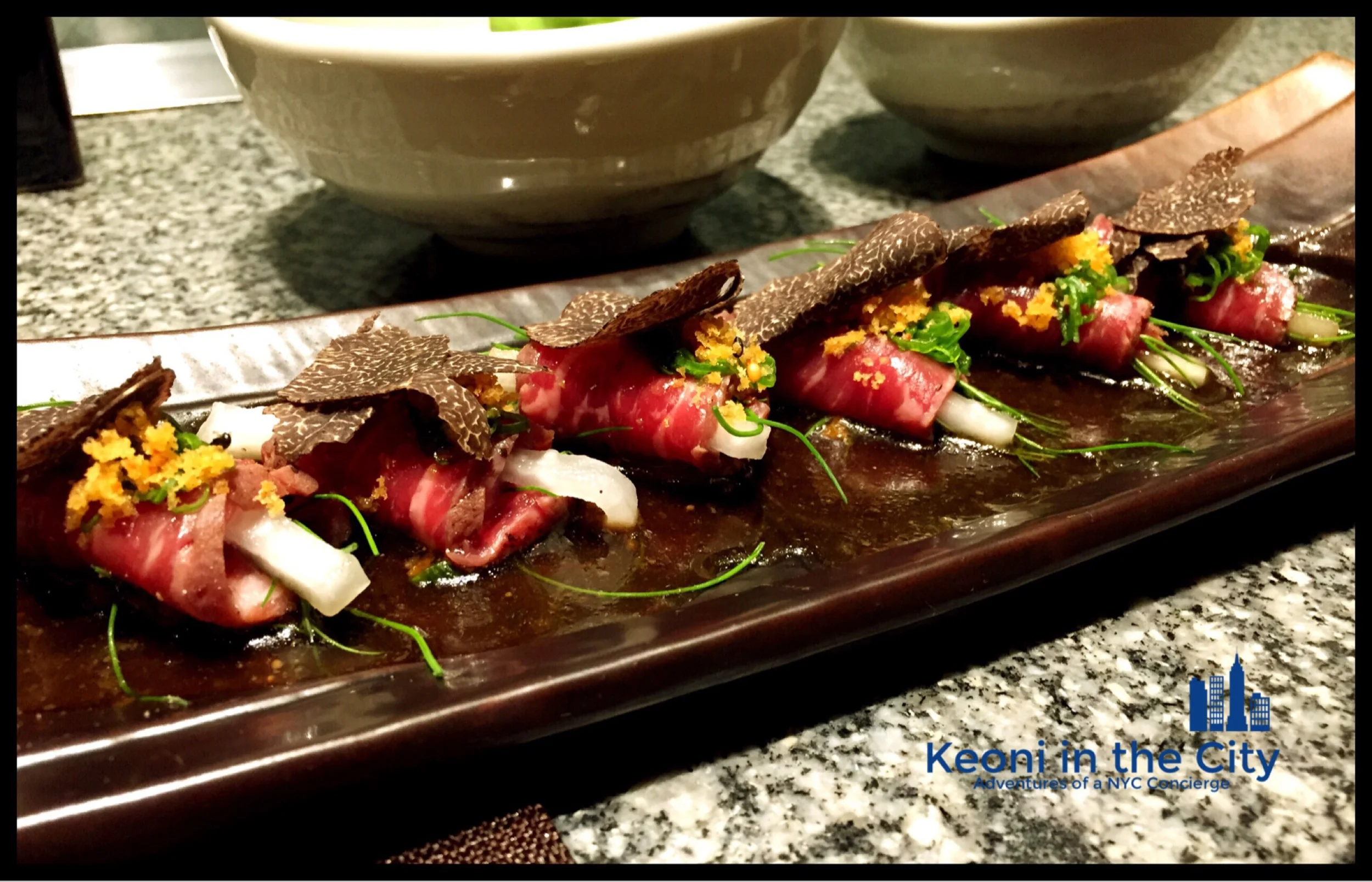 Beef tataki with pickled daikon and truffles